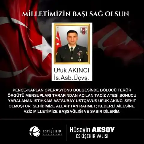 Vali Aksoy'dan Şehit Akıncı'ya Taziye